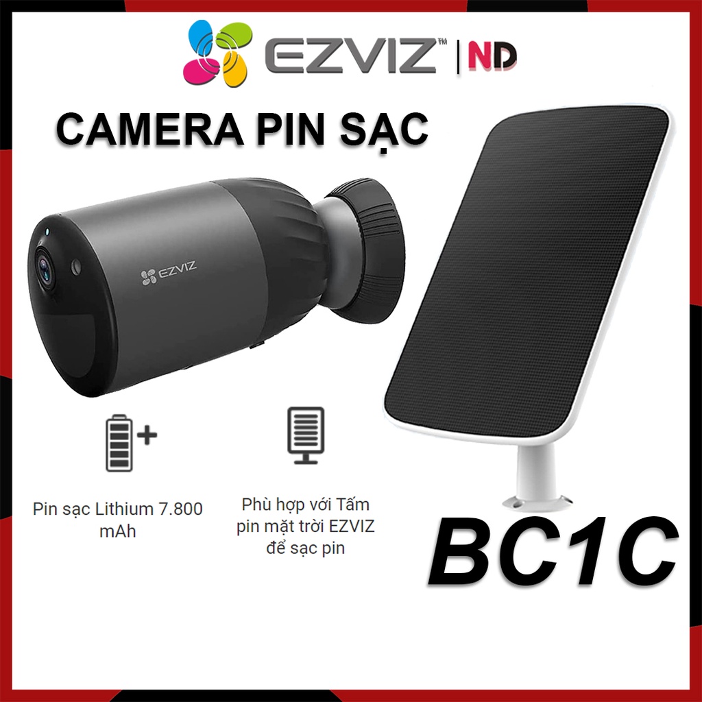 Camera Chạy Pin Ngoài Trời Wifi Ezviz BC1C Full HD 1080P 2MP Đàm Thoại, Màu Ban Đêm - Tùy Chọn Thêm Pin Mặt Trời