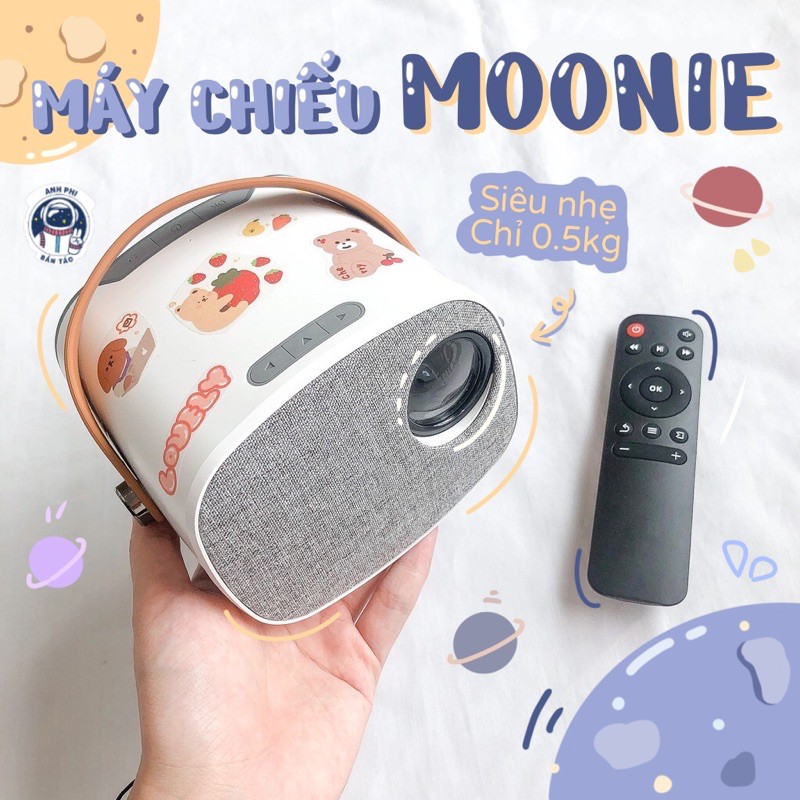 ]� Máy Chiếu Mini Moonie LED Projector Độ Phân Giải 1080p - Tặng kèm sticker trang tr