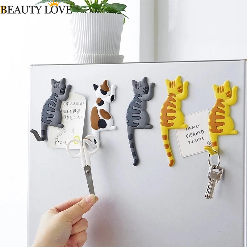 Móc Treo Đồ Hít Nam Châm Đa Năng Hình Mèo Dễ Thương Trang Trí Tủ Lạnh