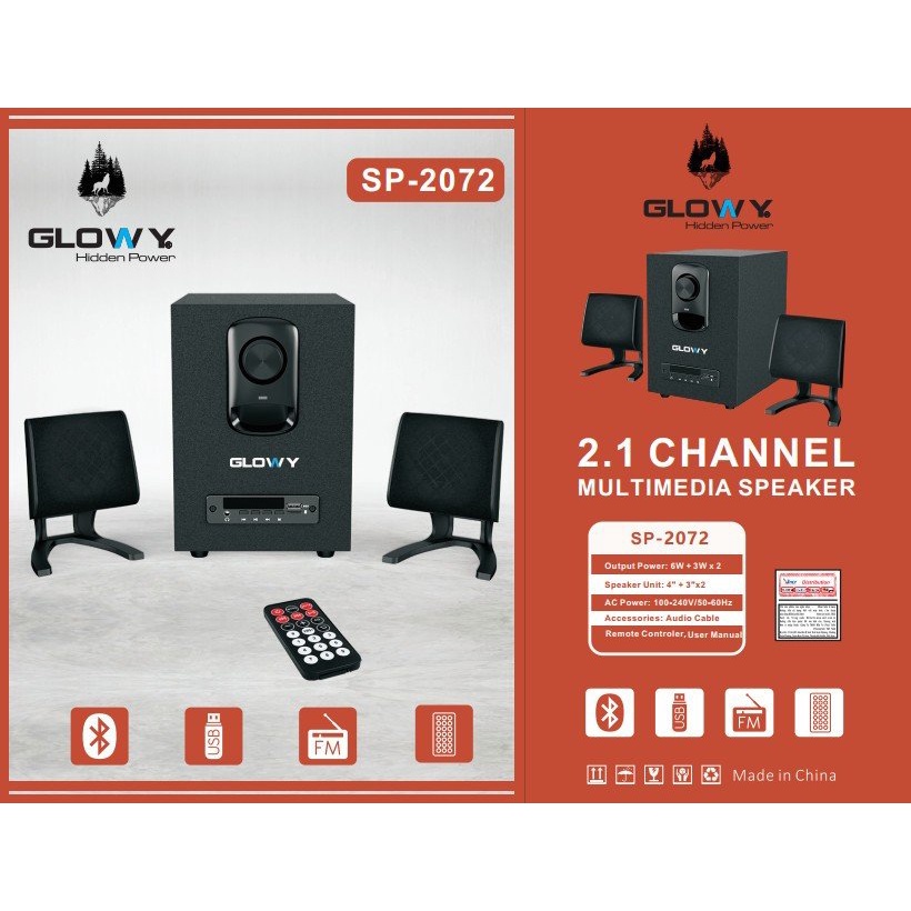Loa máy tính chính hãng Glowy SP-2071 | SP-2072 2.1 AC220V– Bluetooth / FM / SD/ USB – Bảo Hành 12 tháng
