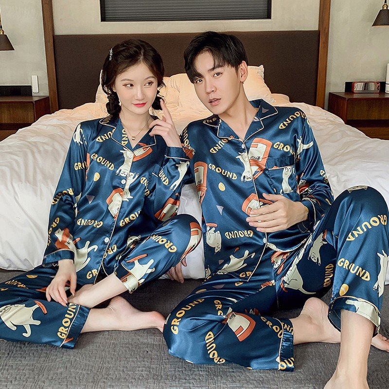 Bộ Đồ Ngủ Dài Tay Thoáng Khí Phong Cách Hàn Quốc Cho Cặp Đôi áo nữ đồ bộ pyjama pijama Đồ ngủ đôi đồ mặc nhà thu đông lụa cặp đôi cao cấp nam