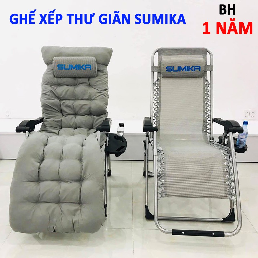 Ghế xếp gấp gọn thư giãn đa năng SUMIKA 179 (Lưới xám, Khung xám, bảo hành 1 năm),ghế bố, ghế văn phòng