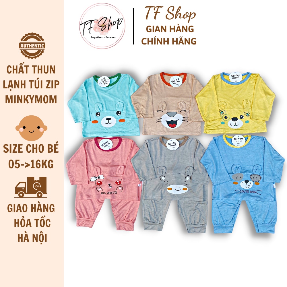 Bộ đồ thun lạnh dài tay MINKYMOM TÚI ZIP tai thỏ dễ thương,bộ cộc tay bé trai, bộ cộc tay bé gái[size 5-16kg]