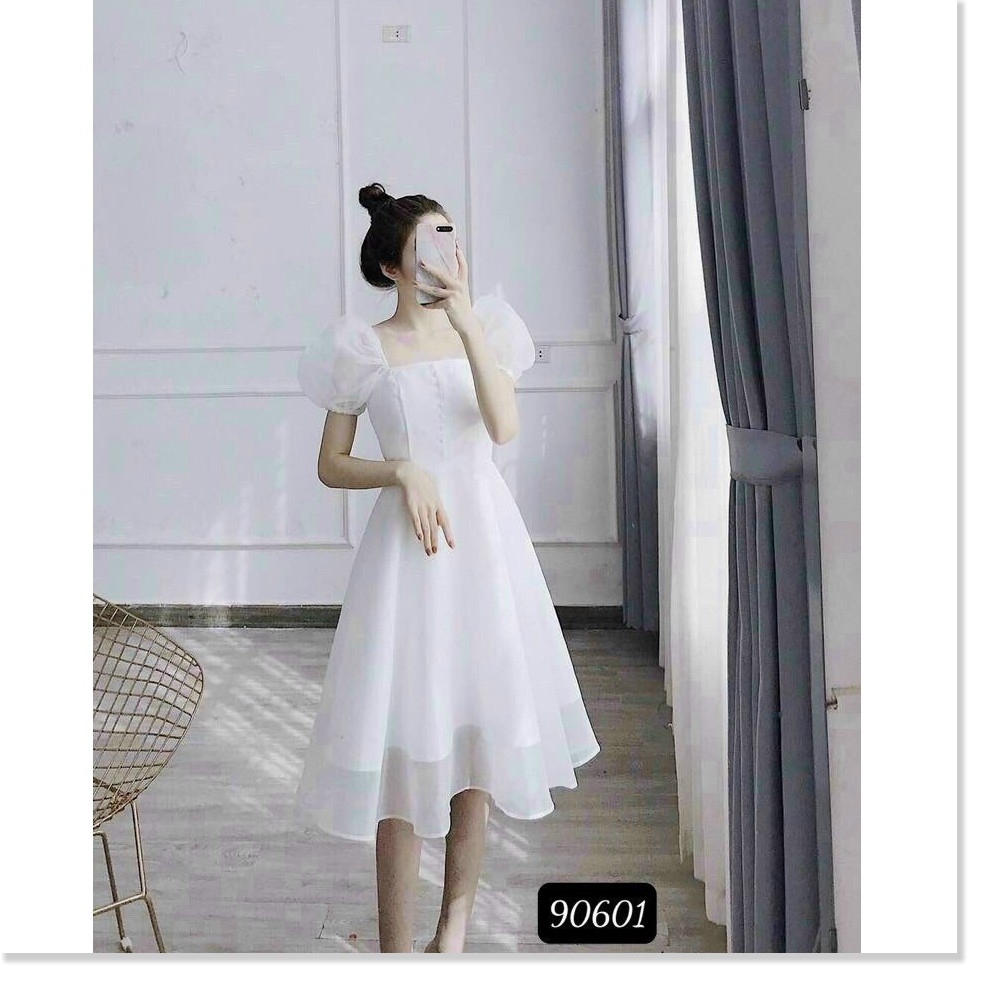 Đầm phối voan kiếng có nút sang trọng , tôn dáng cho các phu nhân KOKO MI STORE