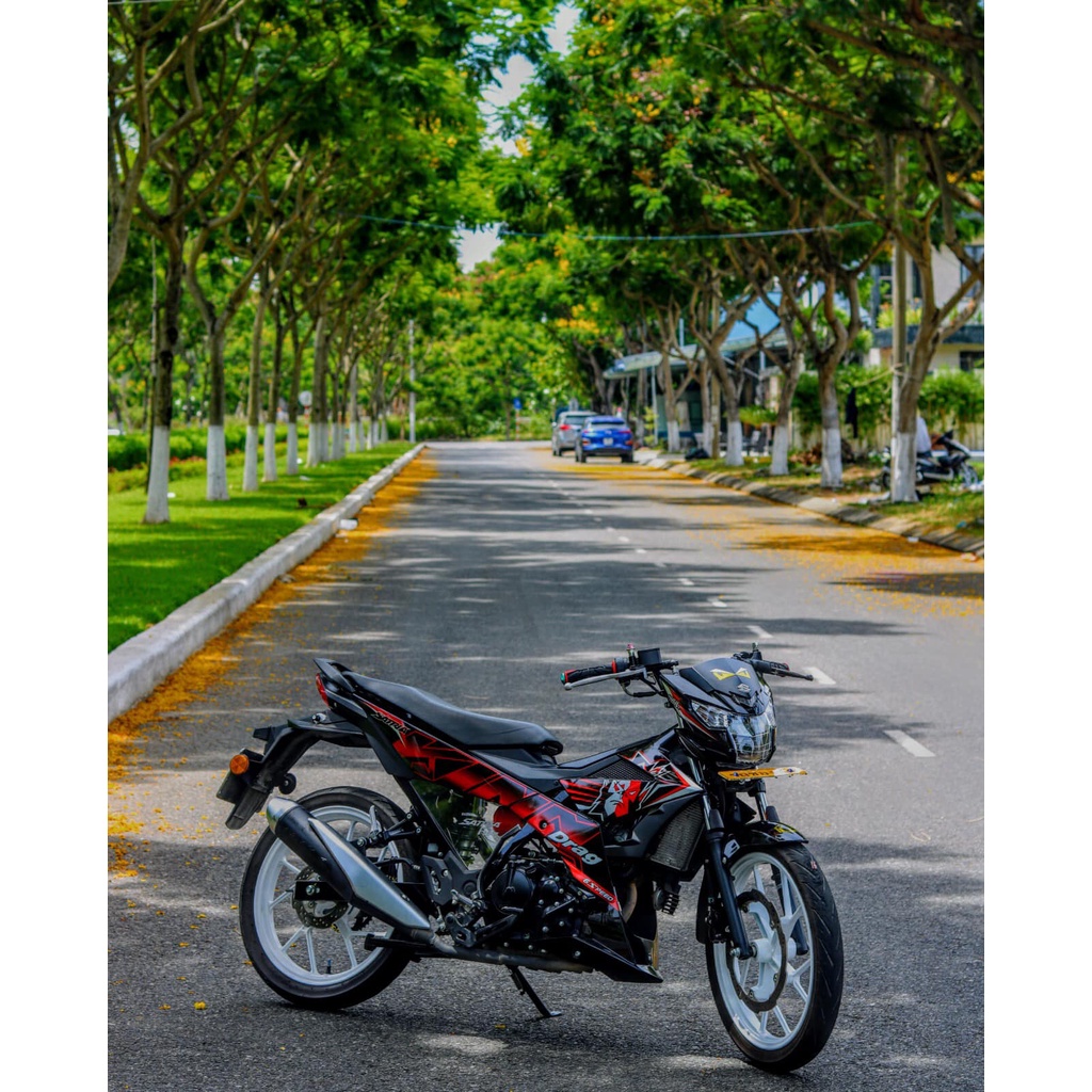 Tem Rời Dán Xe Raider FI Mẫu King Drag Đỏ Đen Cực Hot, Hàng 3 Lớp Chất Lượng Cao