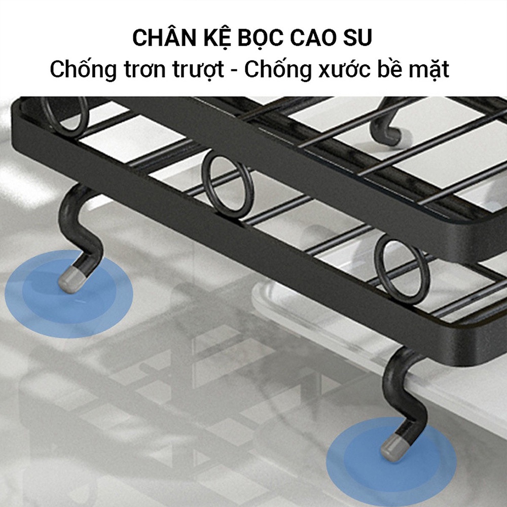 Giỏ Đựng Đồ Rửa Chén Kèm Thanh Treo Khăn Lau Bếp Dán Tường 💥FREESHIP💥 Bằng Thép Không Gỉ