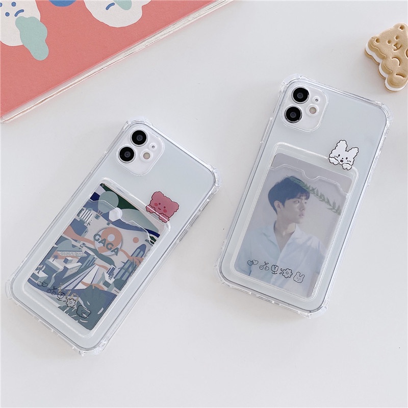 Ốp Điện Thoại TPU Mềm Dạng Ví Hình Gấu/Thỏ Hoạt Hình Có Ngăn Đựng Thẻ Cho Iphone 7 8 Plus X XR XS MAX 13 12 Pro 11