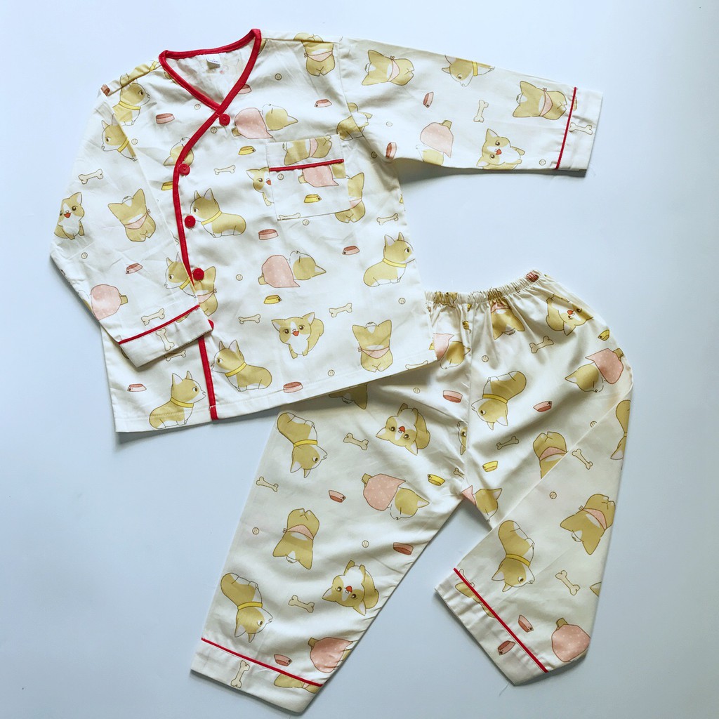 Pijama cho bé Thô cotton mềm mịn hút mồ hôi - Cún dễ thương 10-45kg