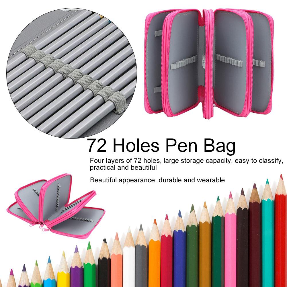Stylish365 Square Four-layer 72 Holes Sketch Art Drawing Pencil Case Organizer Pure Color Pen Bag 