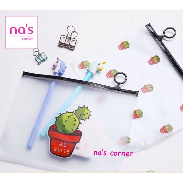 Túi zip ví chống thấm đựng bút, mỹ phẩm hình xương rồng size A5