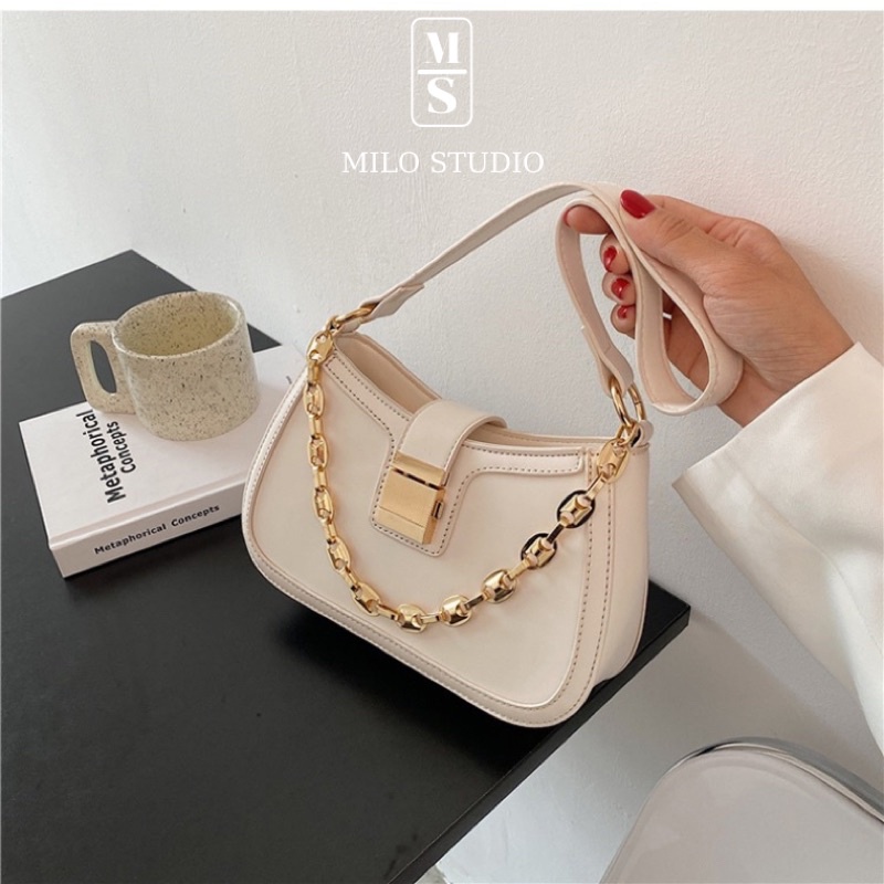 Túi kẹp nách dây xích khoá vuông phong cách hàn quốc hot trend 2021