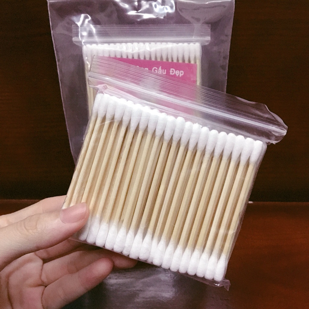 Combo 4 lốc tăm bông ráy tai cán gỗ Gấu Đẹp (80 cây/lốc)