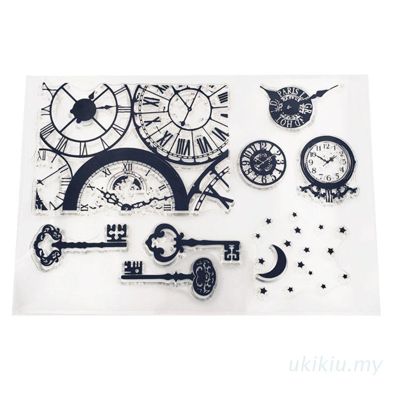 Con Dấu Silicone Trong Suốt Dập Nổi Hình Đồng Hồ / Chìa Khóa Trang Trí Sổ Tay Diy