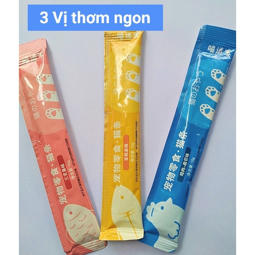 Súp thưởng cho mèo - Pate mèo - thanh 15g 3vị thơm ngon Cá ngừ, cá hồi, gà xò điệp