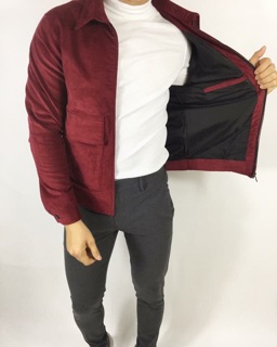 Áo khoác Biker kaki nhung