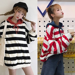 Áo hoodie sọc ngang dáng rộng