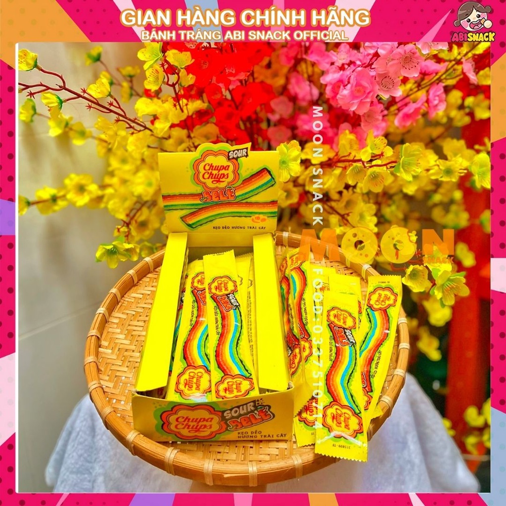 1 cây kẹo dẻo cầu vồng hương trái cây hỗn hợp Chupa chups Sour Belt gói 8g