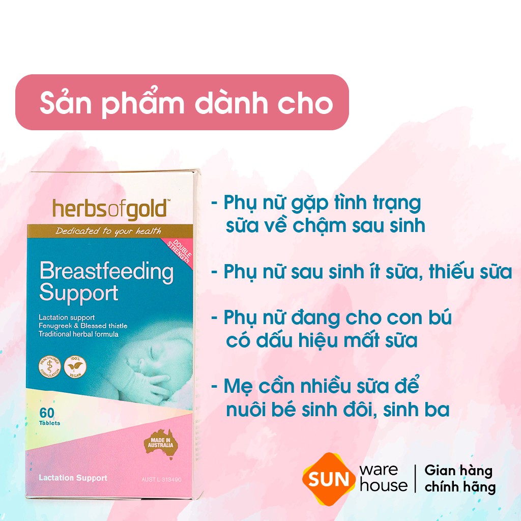 Viên Uống Lợi Sữa Herbs Of Gold Breastfeeding Support Cung Cấp Vitamin, Kích Thích Tuyến Sữa Chính Hãng