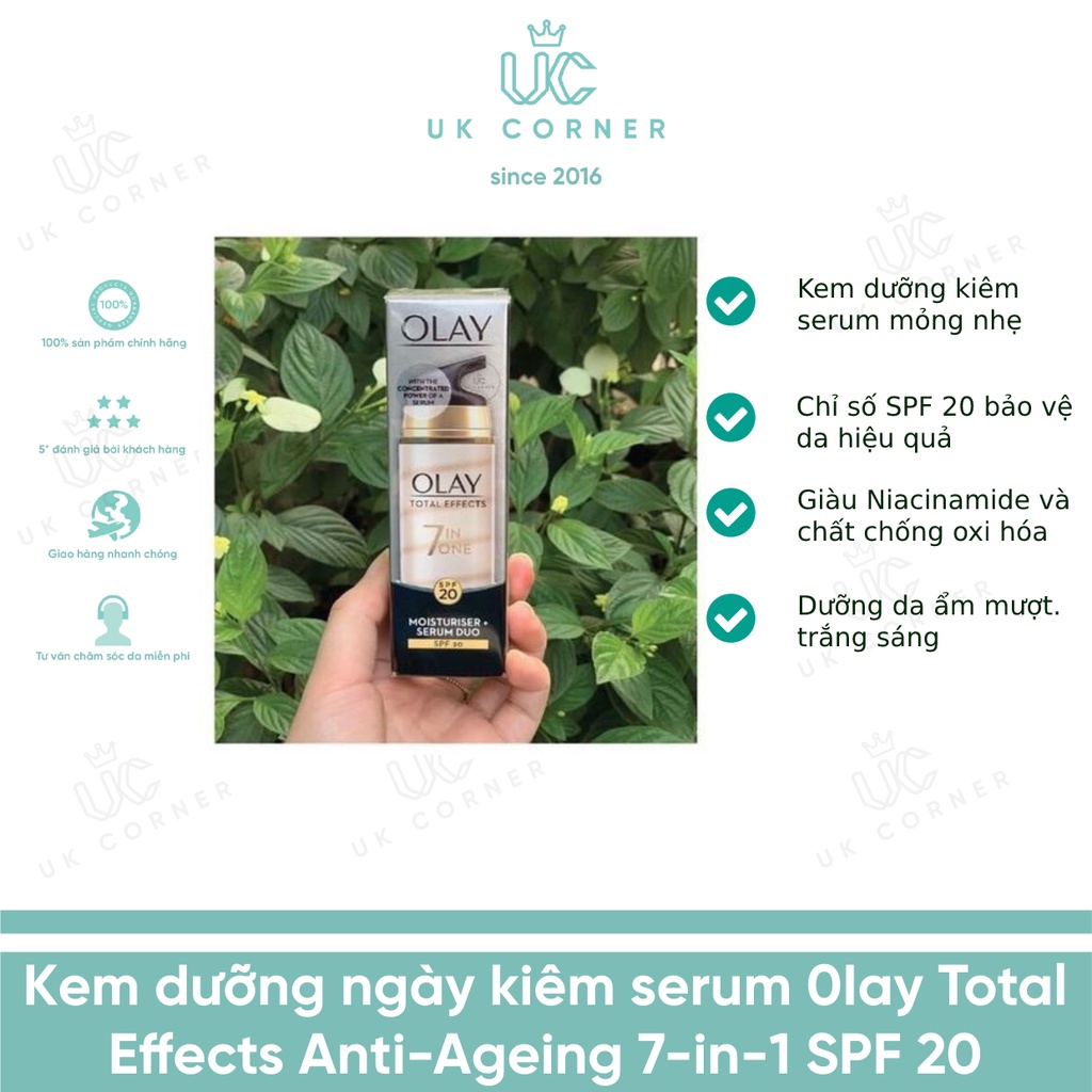 OLAY UK - Anh Quốc phân phối Kem dưỡng ngày kiêm serum 0Iay Total Effects Anti-Ageing 7-in-1 SPF 20 40 ml