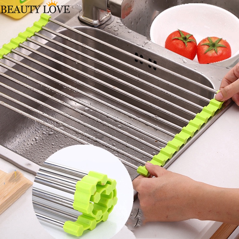 Giá Phơi Khô Chén Dĩa Bằng Silicone Chịu Nhiệt Có Thể Gấp Gọn Cho Bồn Rửa Nhà Bếp