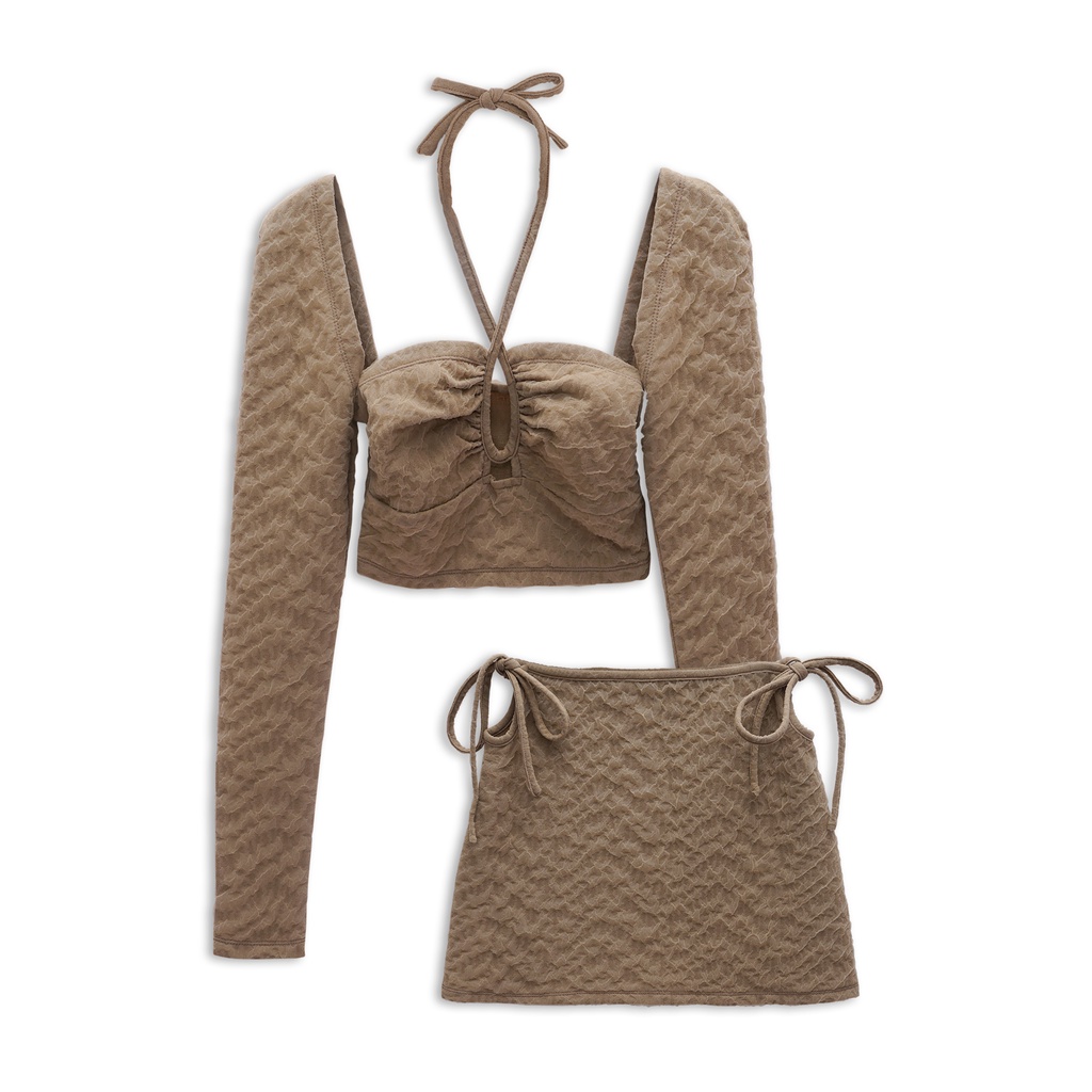 Set Nữ Chân Váy Bow Tie Side , Chất Thun Xốp Xoán Thoải Mái , WSD000183 , SOMEHOW