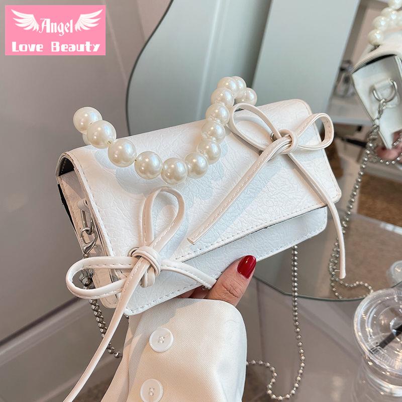 Thiên Thần~Hàng Có Sẵn] Túi Xách Đeo Vai Cỡ Nhỏ Phối Dây Xích Ngọc Trai Phong Cách Hàn Quốc 2022 Chất Lượng Cao Thiết Kế Thời Trang Cho Nữ