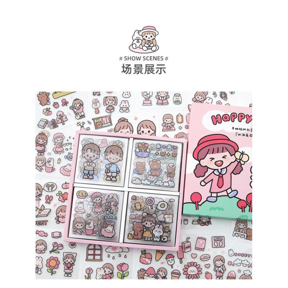 Giảm Giá (RẺ VÔ ĐỊCH) BỘ 1000 STICKER HÃNG TELADO CÔ GÁI VÀ BÉ THỎ CHO BÉ YÊU -Shop Uy tín