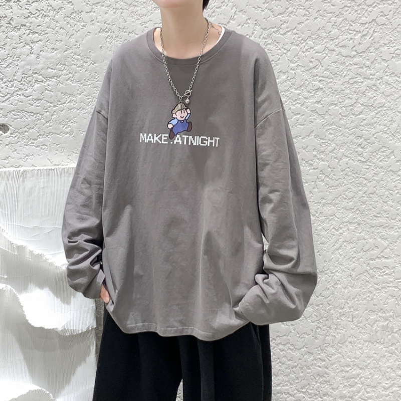 Áo Thun Tay Dài Cổ Tròn Dáng Rộng In Họa Tiết Hoạt Hình Dễ Phối Đồ Thời Trang Cho Nam Size M-5XL