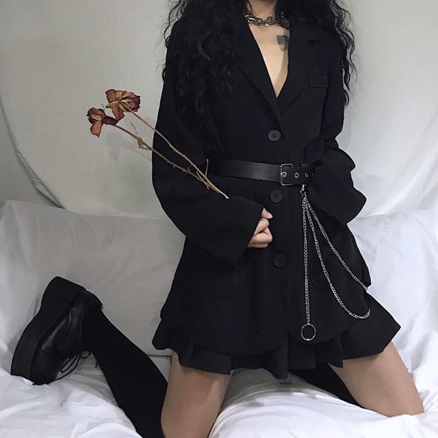 Áo khoác vest dài phối đai lưng kèm xích thời trang cá tính (Ms A40) | BigBuy360 - bigbuy360.vn