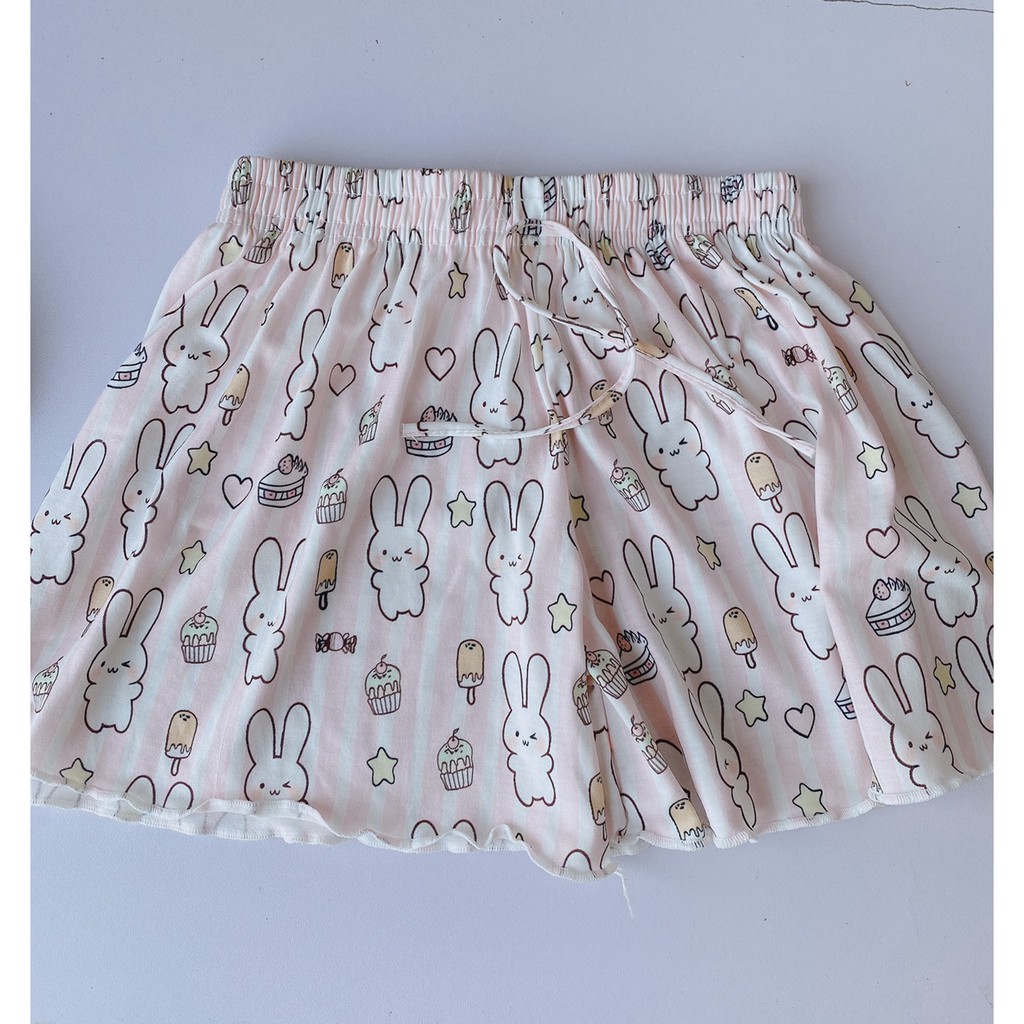 Quần Short Đùi Kitty Viền Bèo Mặc Nhà Nữ 🎁 Nana's House - FREESHIP 🎁 Shorts lửng suông thun ống rộng in hình dễ thương