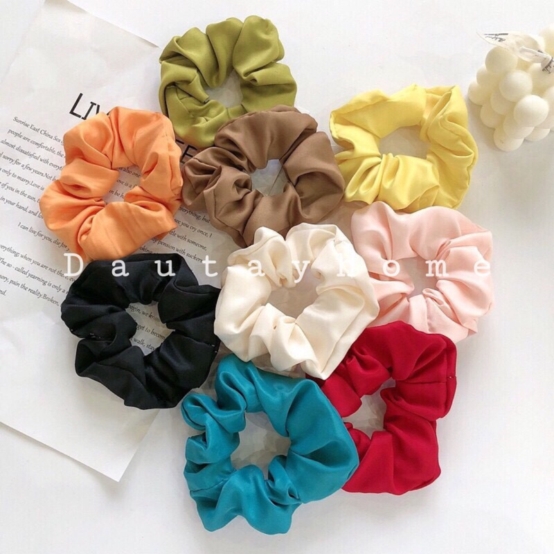 Dây chun cột tóc lụa satin loại bông tròn phồng to màu đẹp sang 🍓