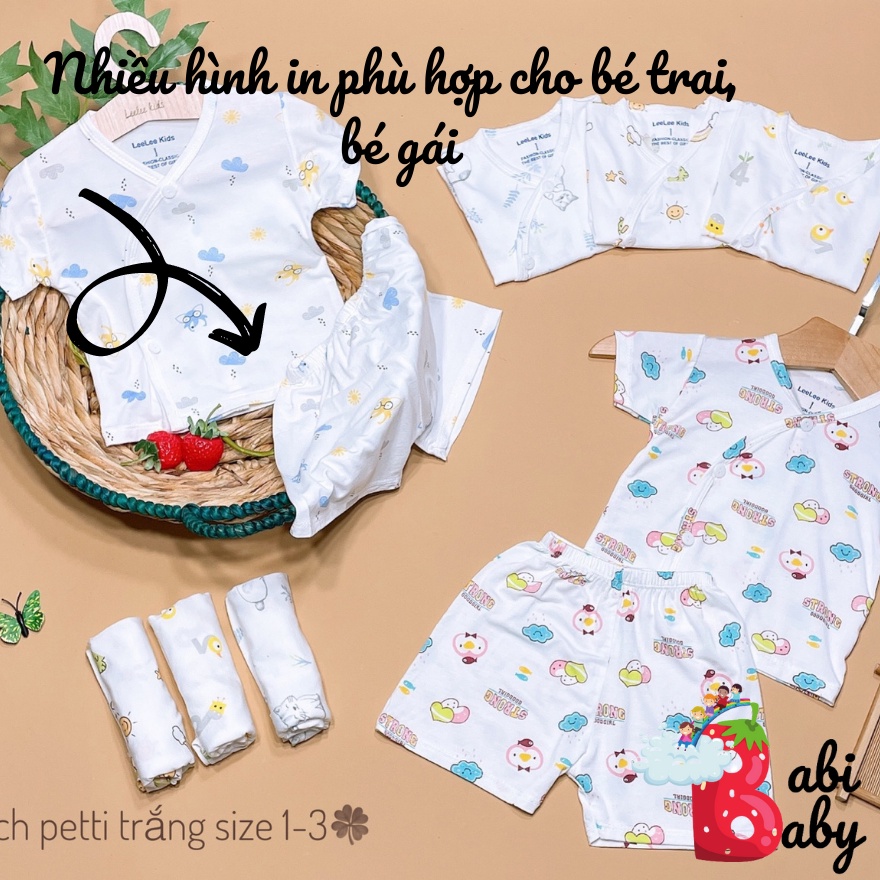 Quần áo sơ sinh ngắn tay BABI BABY cho bé trai bé gái mùa hè giá rẻ đồ sơ sinh cho bé LLK cộc cúc chéo
