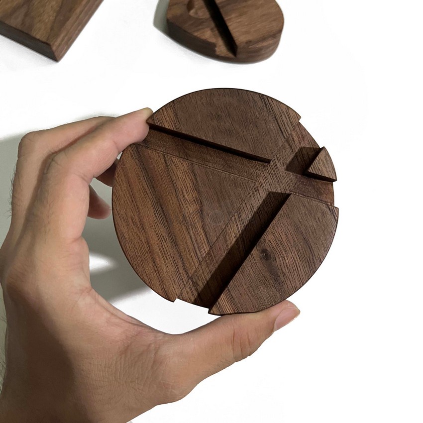 Kệ điện thoại tối giản hình tròn từ gỗ Walnut cao cấp