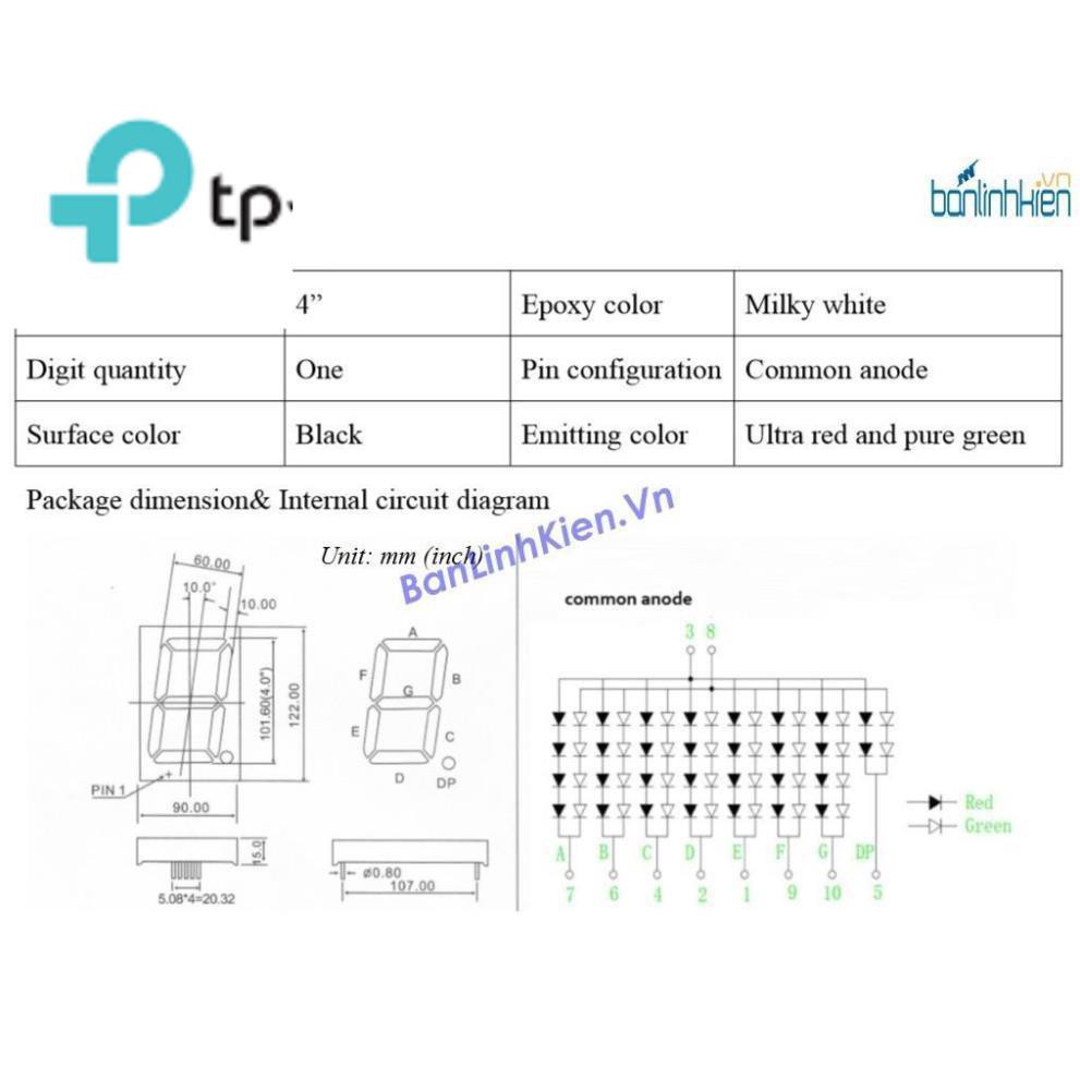 [TP] Led 7 đoạn 4.0 1 Số Anot 2 Màu Xanh Đỏ zin TP