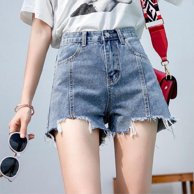 Quần Short Denim Ống Rộng Lưng Cao Thời Trang Hàn Quốc Dành Cho Nữ