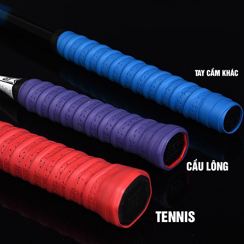 Combo 5c Quấn cán vợt Tennis, Cầu Lông có gân chống xoay vợt, thấm hút mồ hôi Minh House