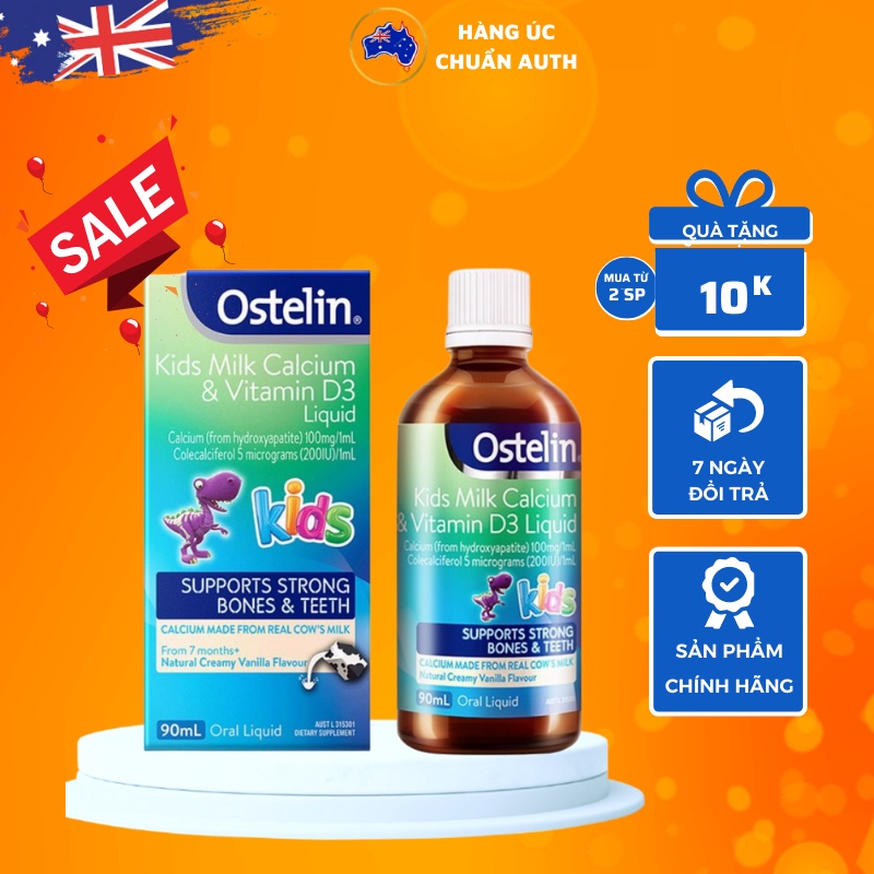Canxi Ostelin dạng nước cho bé Ostelin Kids Milk Calcium & Vitamin D3 Liquid 90mL