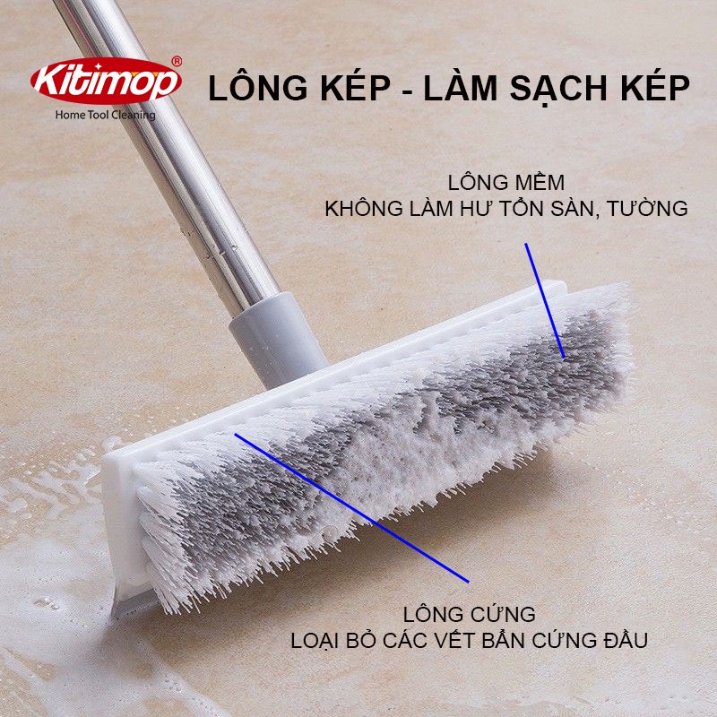 Cây cọ nhà vệ sinh Kitimop-Z3 dễ dàng điều chỉnh độ dài, đầu chổi xoay 180 độ, bảo hành 12 tháng