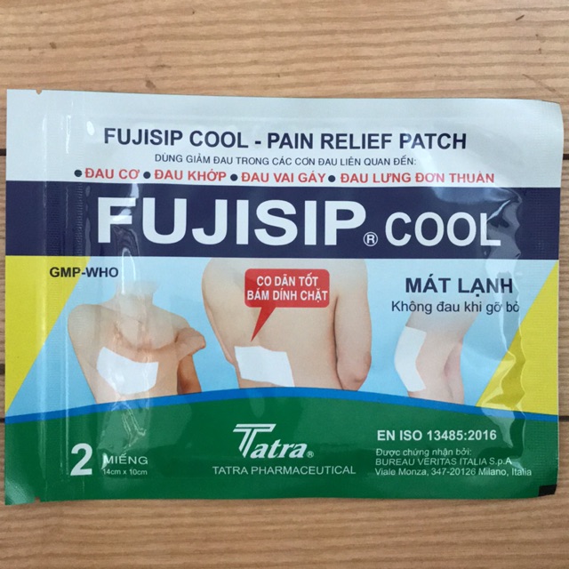Cao dán giảm đau FUJISIP cool gói 2 miếng mát lạnh - giúp giảm đau cơ, đau khớp, đau vai gáy, đau lưng