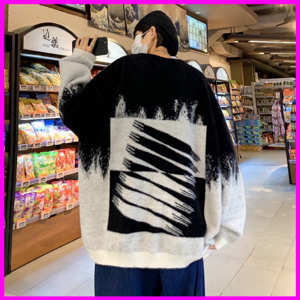 Áo len nam Form rộng phủ lông bên ngoài màu sắc độc đáo và ấm áp 2021