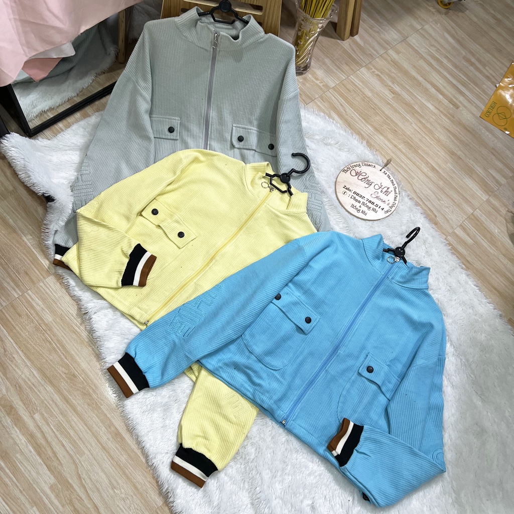 Áo Khoác Bomber Dây Kéo Nữ 2 Túi Trước Chất Nhung Tăm Cao Cấp Ulzzang Dáng Rộng