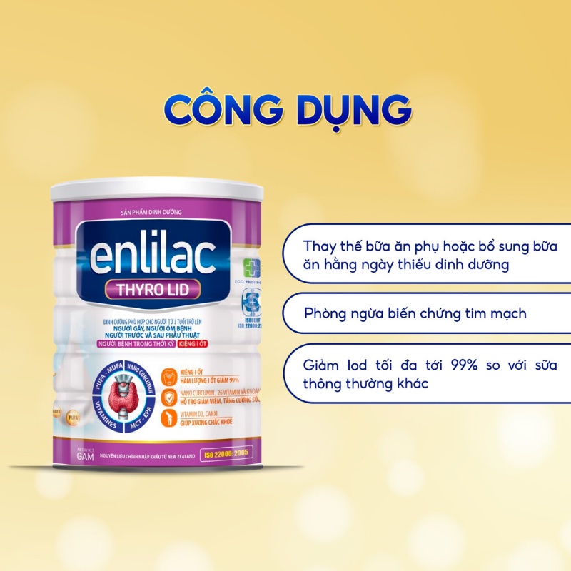 Thùng 12 Hộp Sữa Dinh Dưỡng Cho Người Kiêng Iod Enlilac Thyro Lid Giúp Ngăn Ngừa Biến Chứng Tim Mạch 400g/Hộp