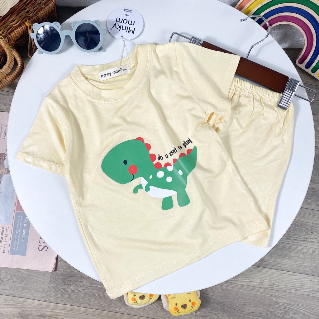 Bộ Cộc Tay Minky Mom, Vải Thun Lạnh Thoáng Mát Mùa Hè, In Hình Cá Sấu, Khủng Long Cho Bé - Mã: TN-IN87