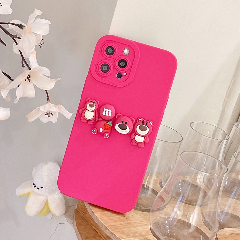 Ốp Điện Thoại Tpu Dẻo In Hình Gấu Hồng Đỏ Dâu Đáng Yêu Cho iphone 15 pro max 14 13 12 pro max 11 pro max 7 8 plus