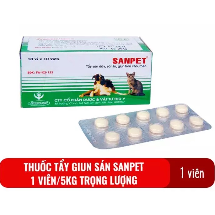 Thuốc tẩy giun - sán dành cho chó mèo - Sanpet 7k/Viên