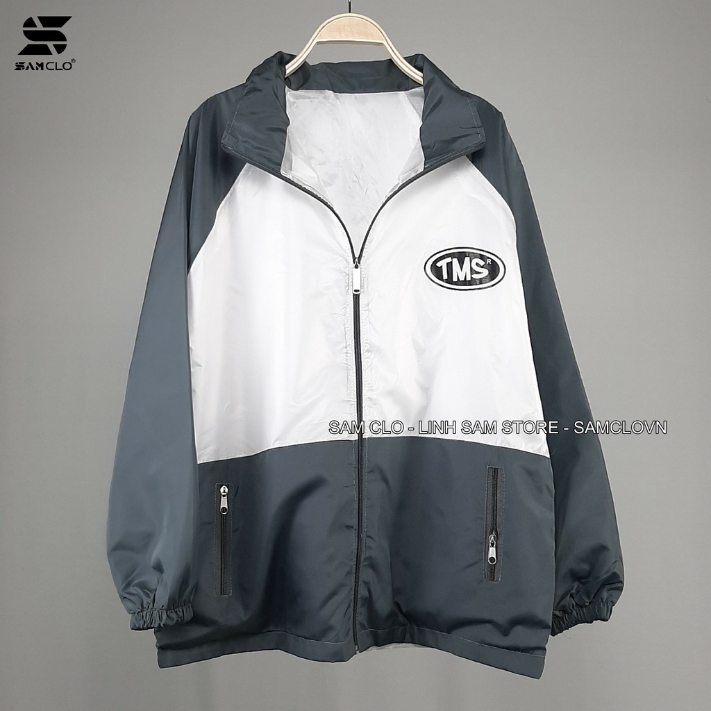 Áo khoác dù 2 lớp nam nữ SAM CLO - Áo khoác gió bomber khóa kéo form rộng unisex mặc cặp - couple in LOGO chữ TMS