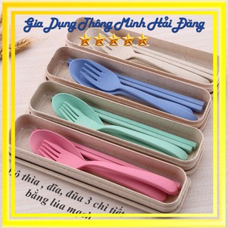 Bộ Đũa Thìa Dĩa Lúa Mạch An Toàn Nhiều Màu