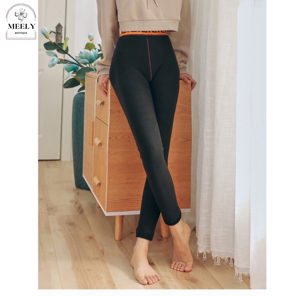 Quần Legging Lót Lông Cừu Cạp Cao Gen Bụng Quần Dài Nữ Len Tăm Lót Nỉ Dày Siêu Ấm Cạp Chữ  Freesize 40- 60kg