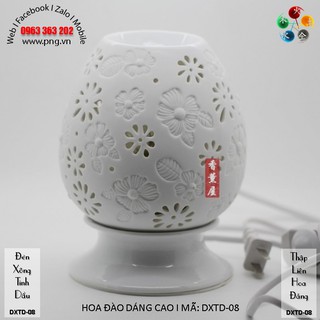 Đèn xông tinh dầu để bàn, sứ trắng, HOA ĐÀO DÁNG CAO I MÃ: DXTD-08