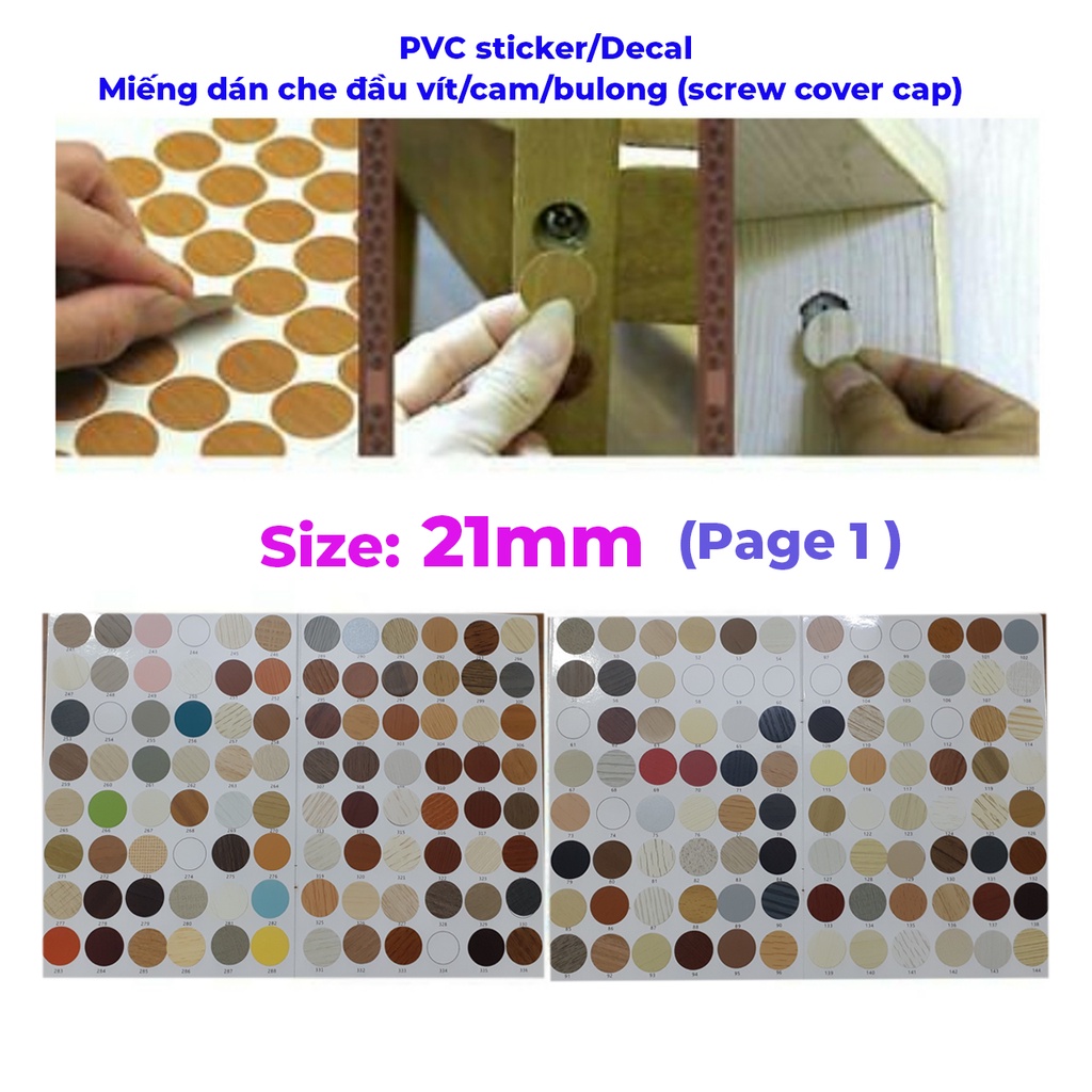 Miếng dán che đầu vít, size 21mm, màu tùy chọn - COMBO 54 nhãn/tờ